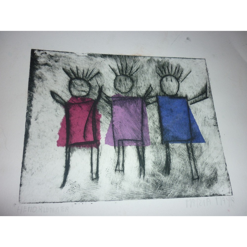 Art Print Trio of Figures Childrens Artwork Signed Patricia Tayr "HEIDRUNGER"